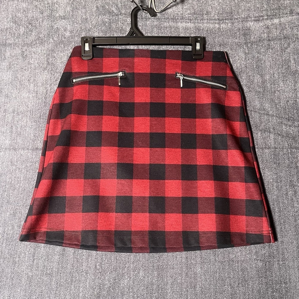 Maurices Womens Skirt Size Small S Red Black Buffalo Plaid Mini Zipper